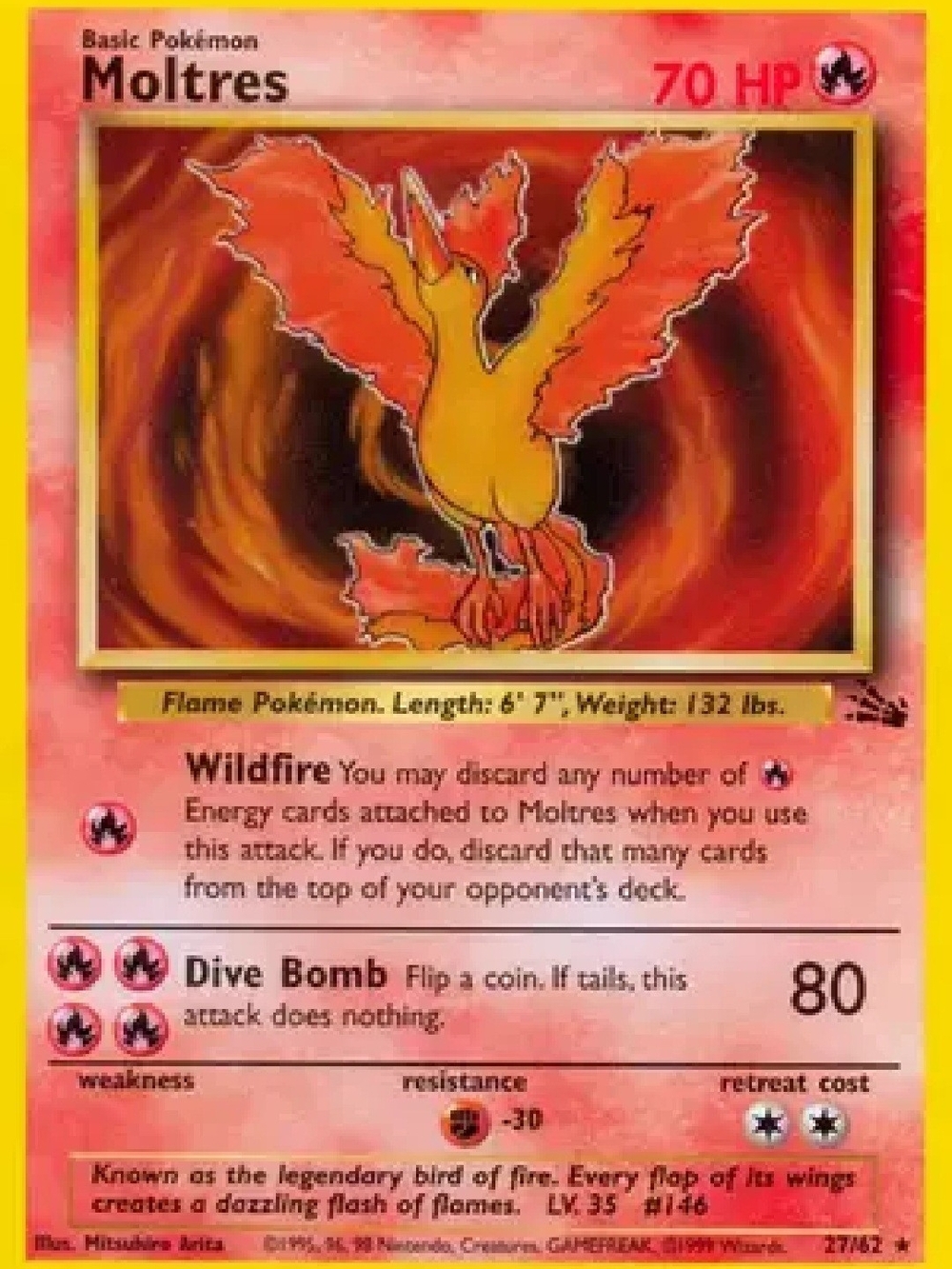 Moltres Collectible Card - Red/Orange Fire Design